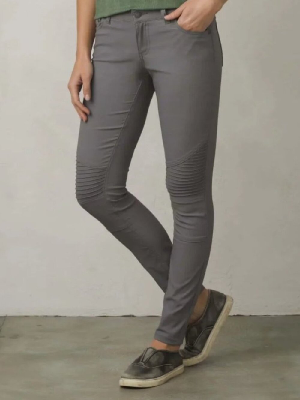 Prana Brenna Slim Moto-Panel Skinny Pants, Gray, size 6